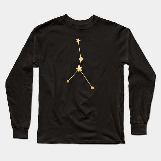 Cancer Zodiac Constellation in Gold - Black Long Sleeve T-Shirt by Kelly Gigi